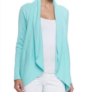 Lilly Pulitzer Hayden Boucle Open Front Cardigan Draped Long Sleeve Aqua Medium